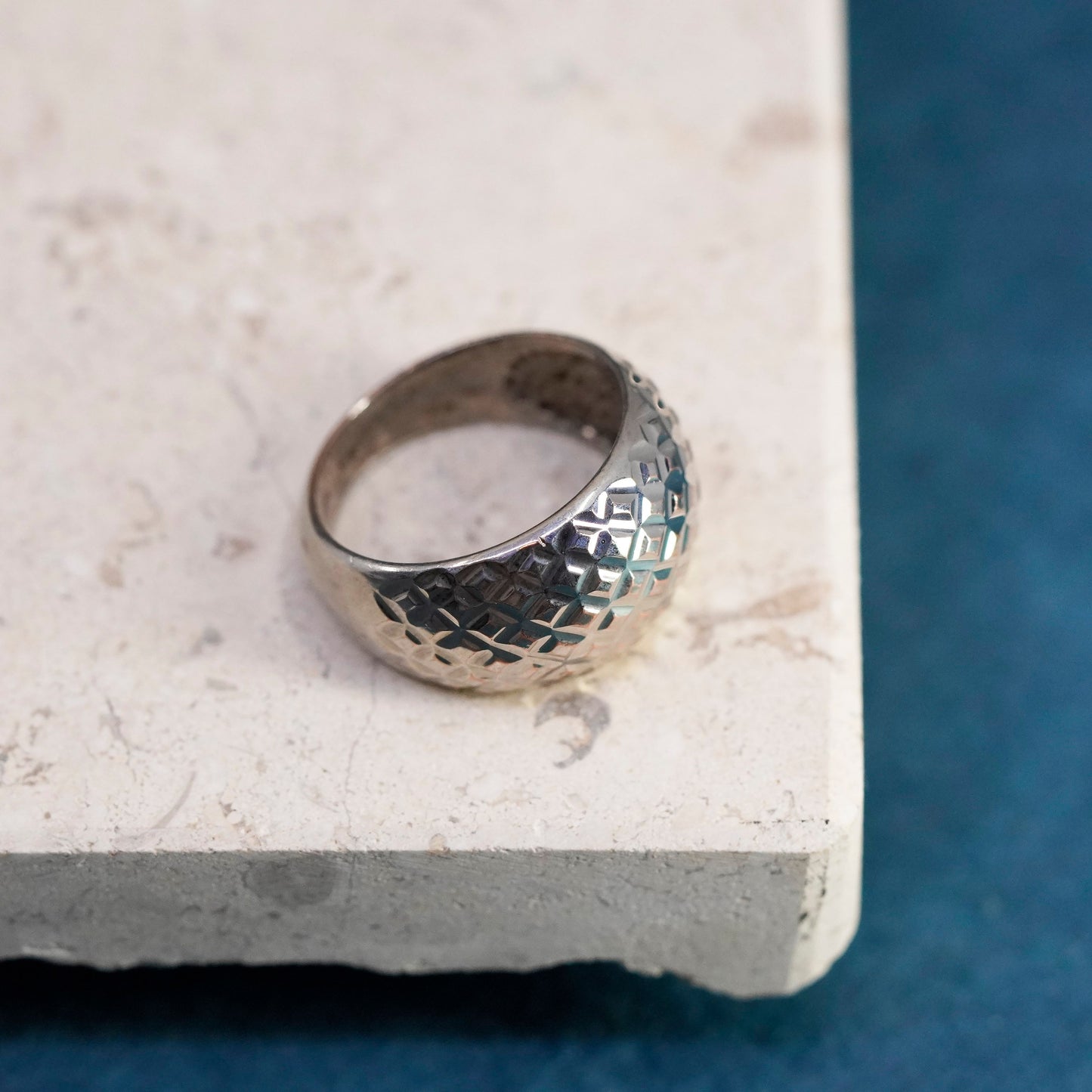 Size 7.25, vintage Sterling silver handmade ring, textured 925 wide band