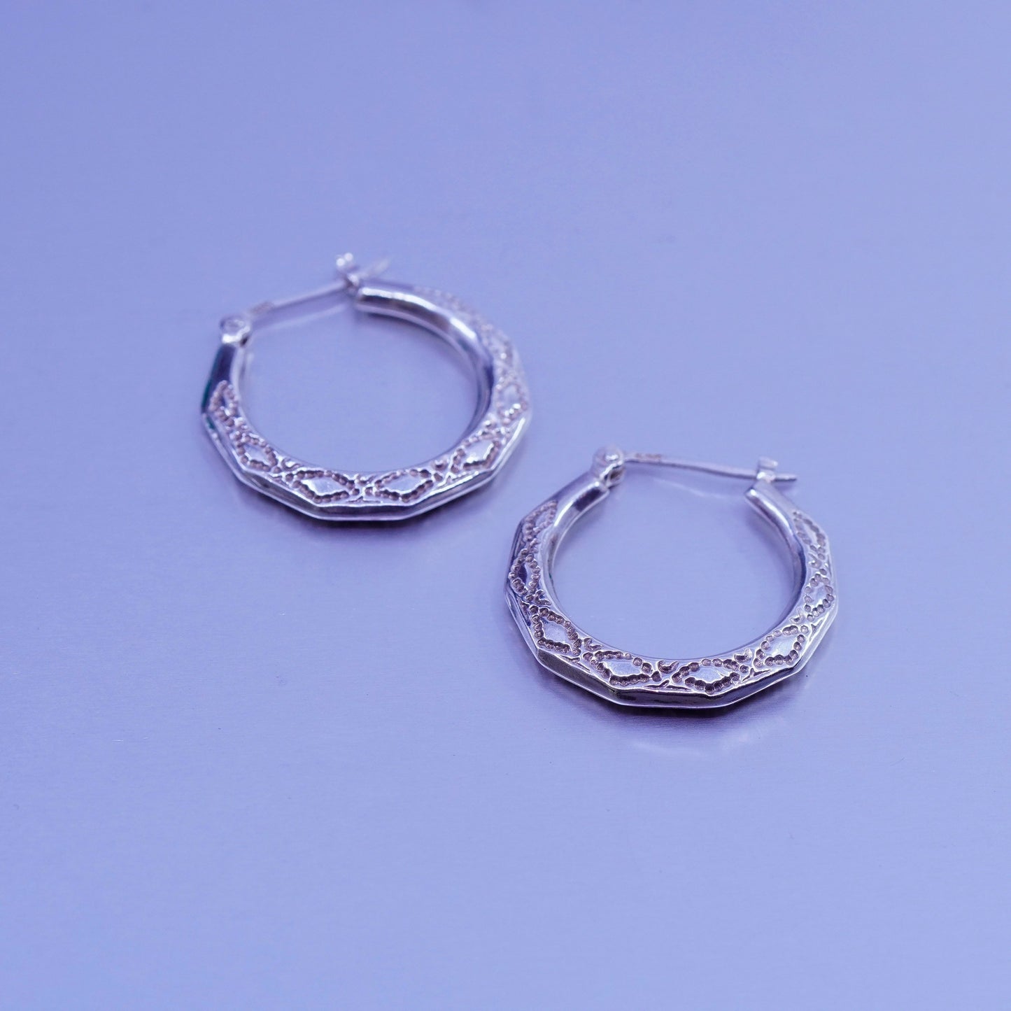 1”, vintage Sterling silver handmade earrings, 925 textured hoops