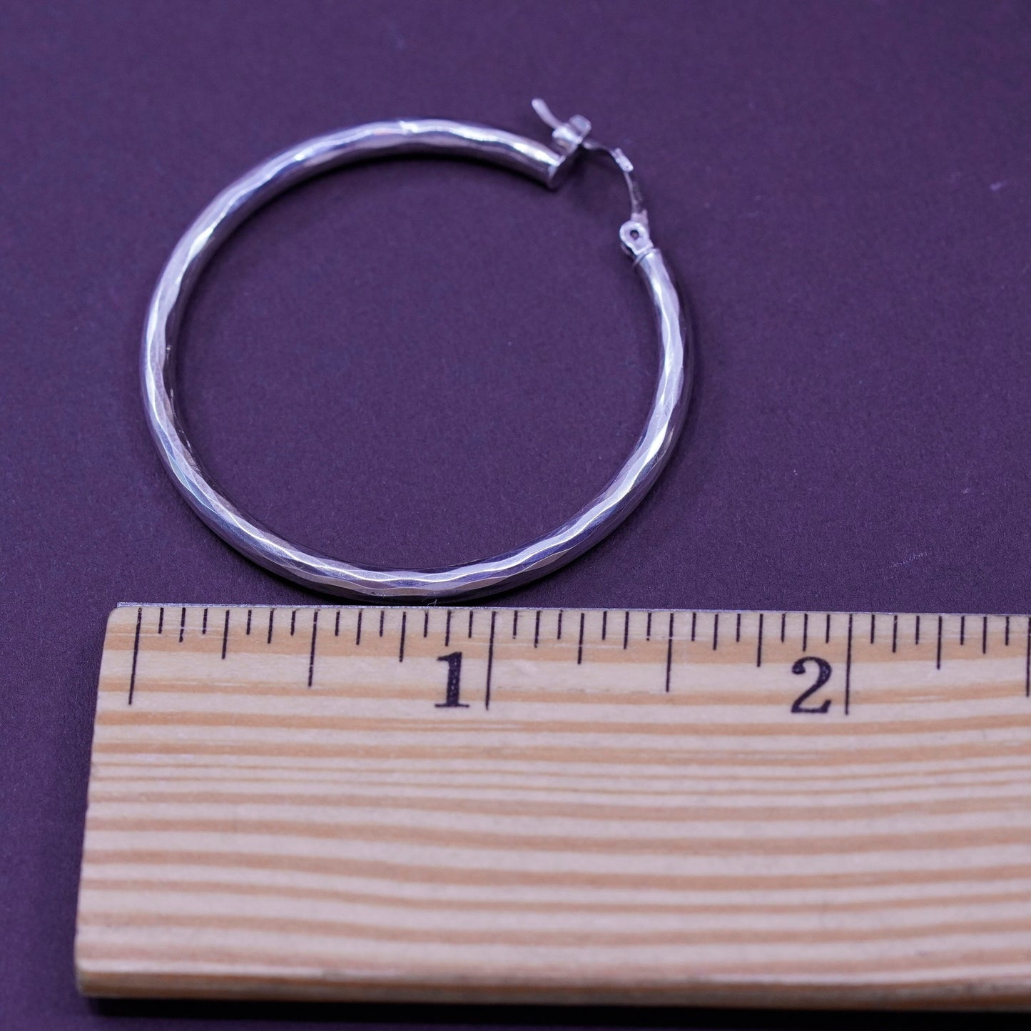 1.5”, vintage Sterling silver handmade earrings, bold 925 silver hoops