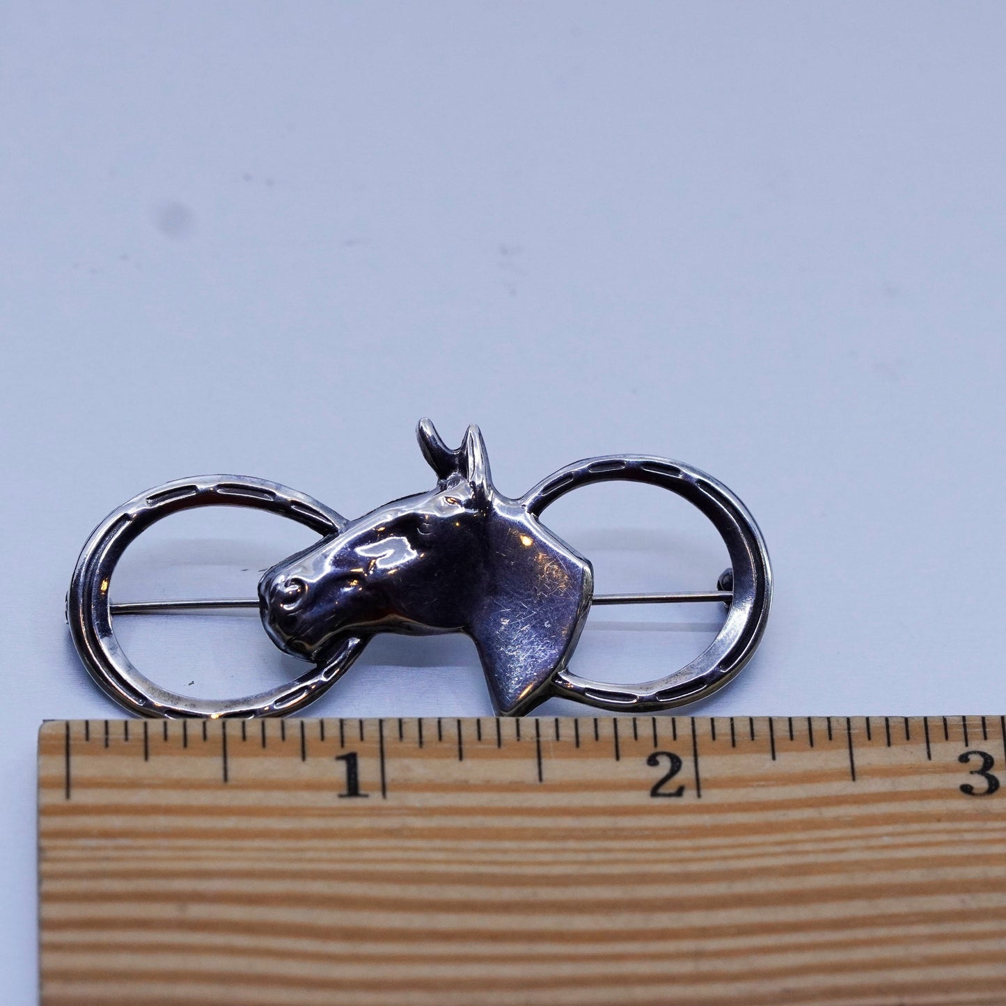 Vintage sterling silver handmade brooch, 925 horse horseshoe pin
