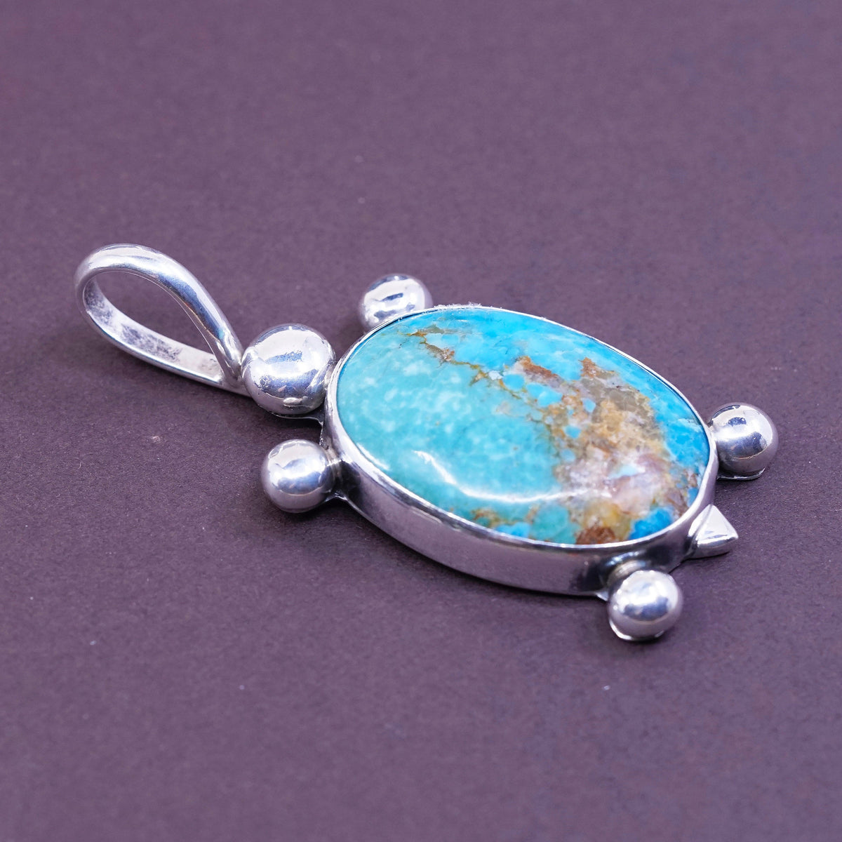 Native American Felix Joe sterling silver pendant, Navajo 925 cripple turquoise