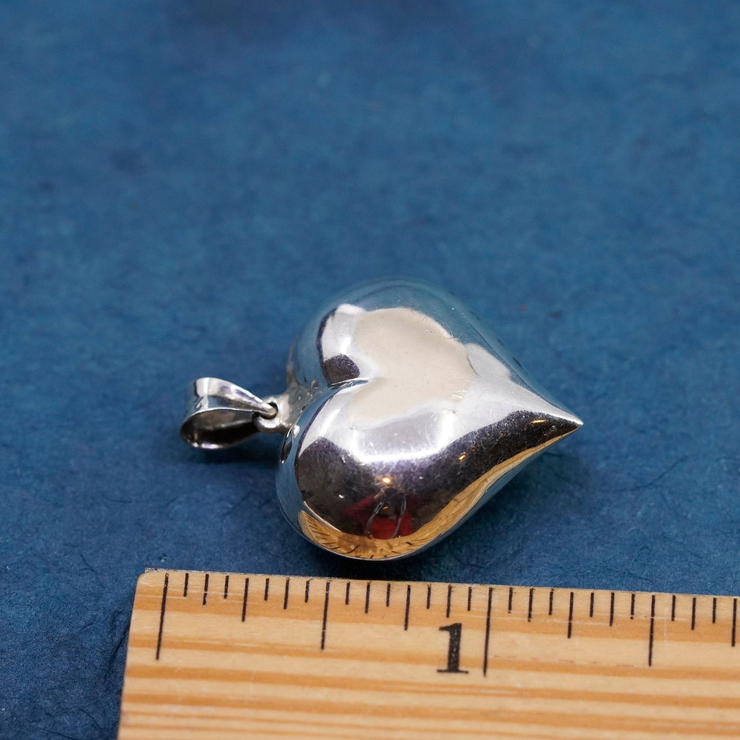 Vintage Sterling silver handmade pendant, puffy 925 heart
