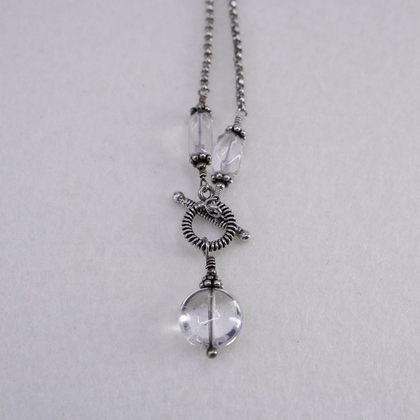 15”, Sterling 925 silver handmade circle chain necklace with circle cz pendant