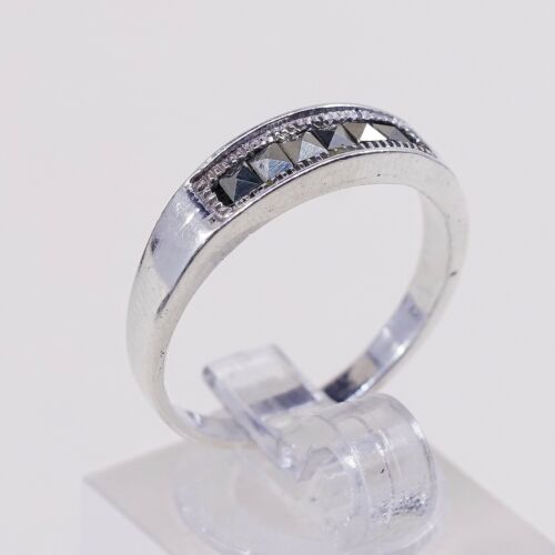 Size 8, Vtg Sterling Silver Handmade Ring, 925 Silver Band W/ Marcasite