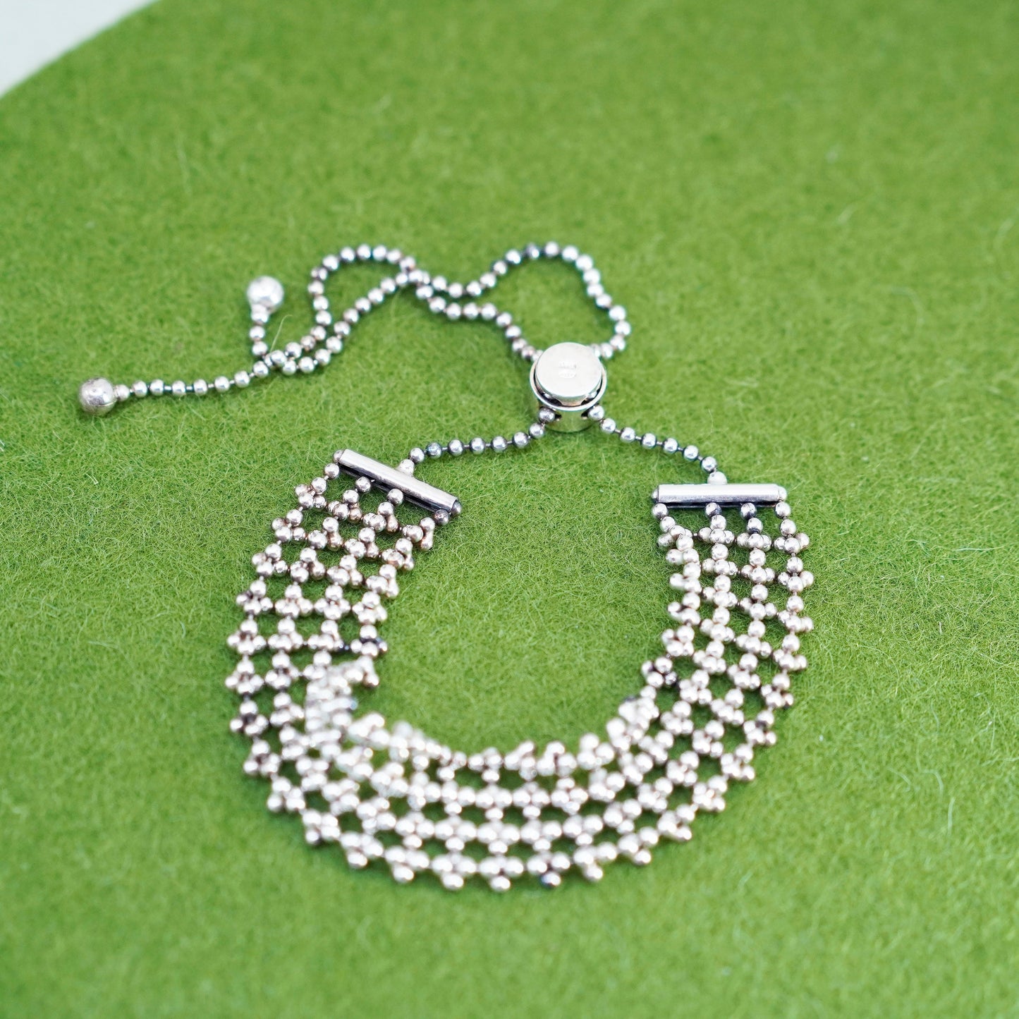 Size adjustable, Vintage 925 sterling silver bracelet, wide bead chain