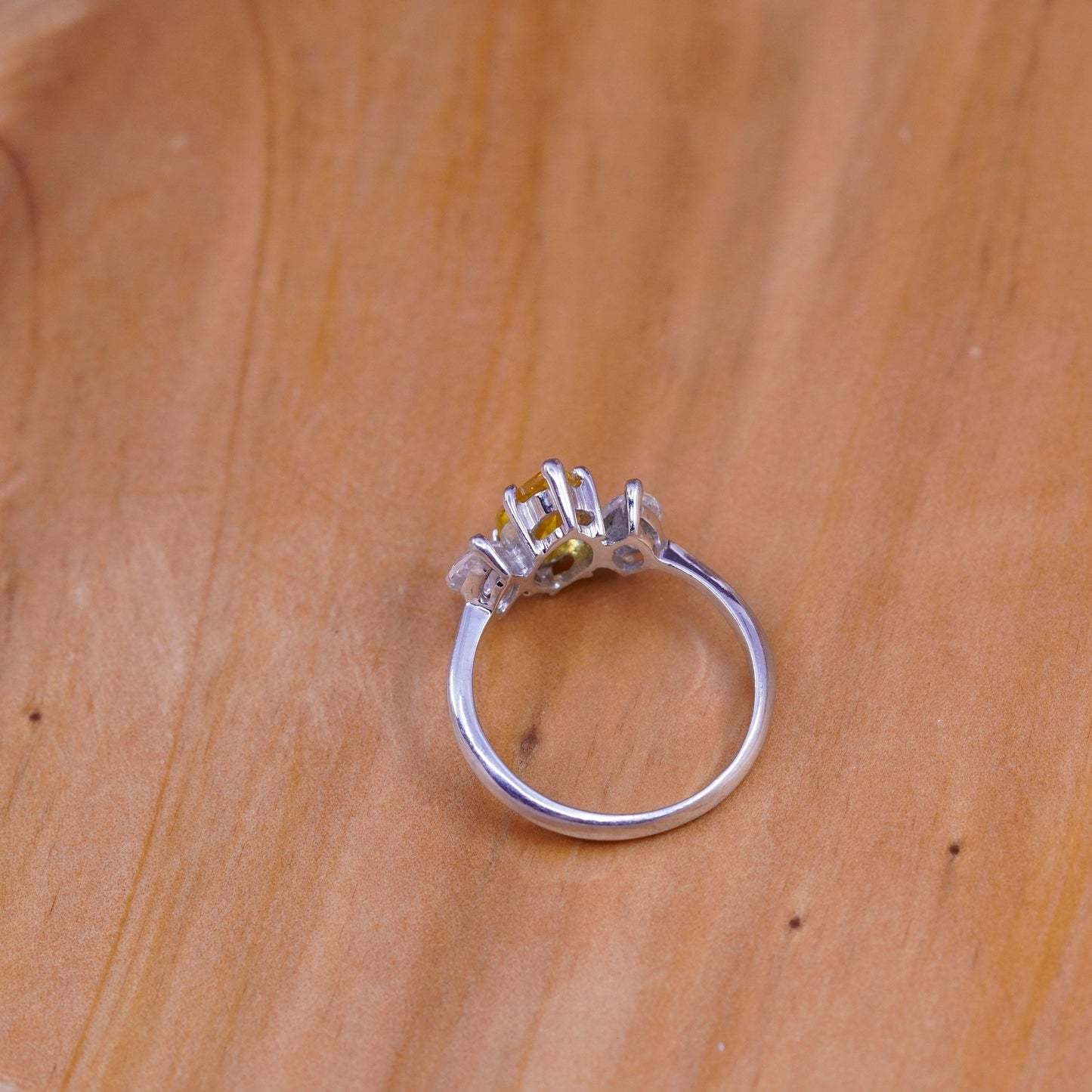Size 7.5, vintage Sterling 925 silver handmade ring marquise shaped citrine cz