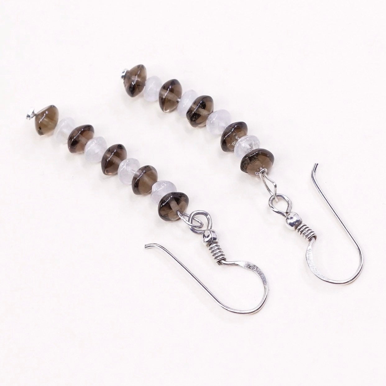 MEXICO sterling 925 silver handmade earrings silver w/ moonstone n smoky topaz