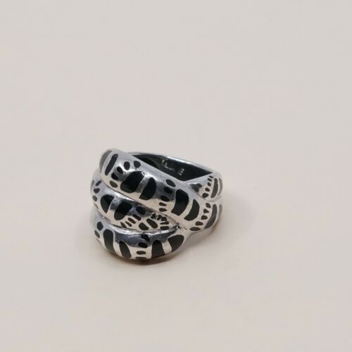 Sz 6, Vtg Sterling Silver Handmade Ring, 925 Silver Band W Obsidian Inlay