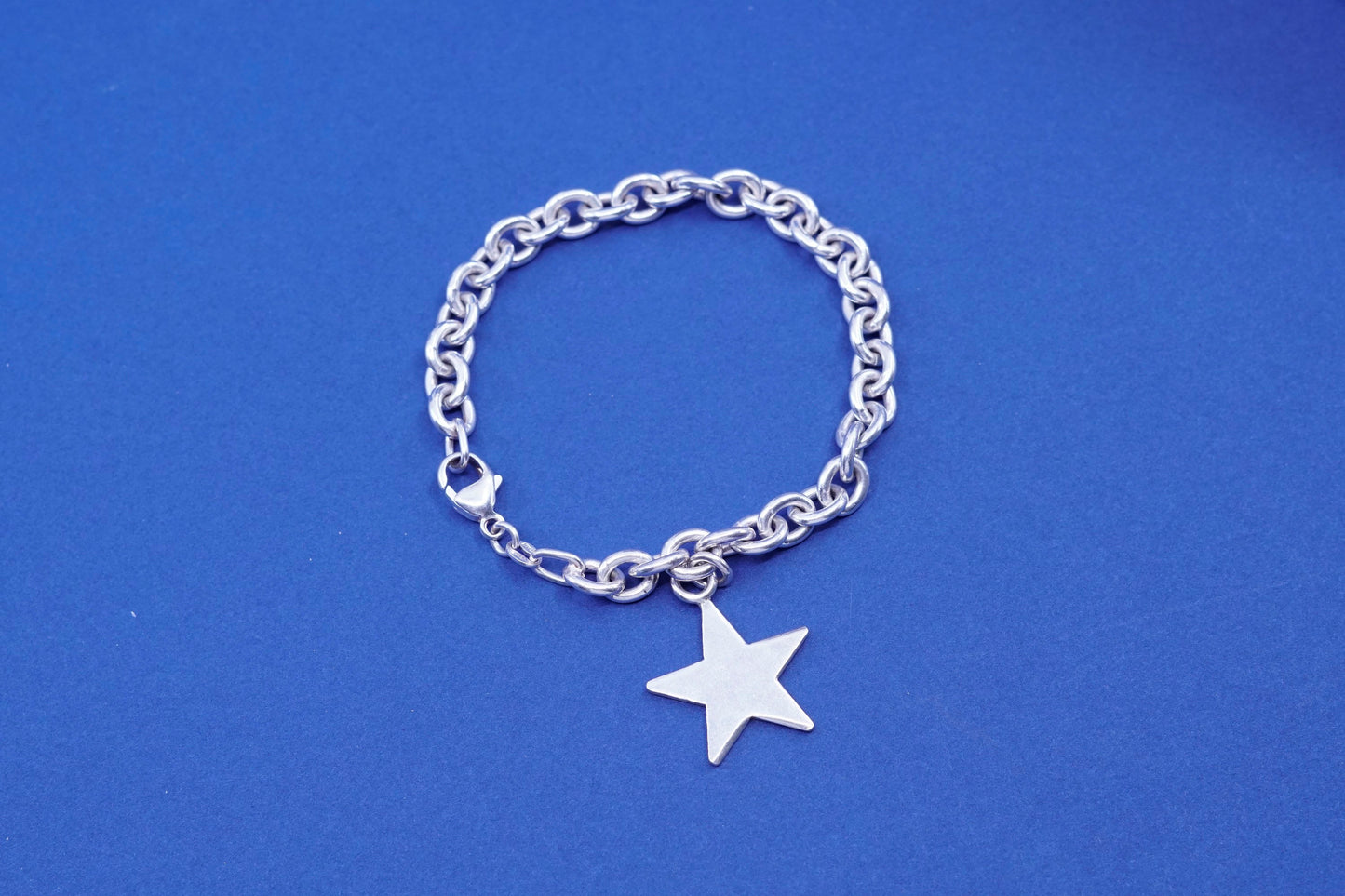 7”, vintage Sterling silver handmade bracelet, 925 bold circle chain w/ star