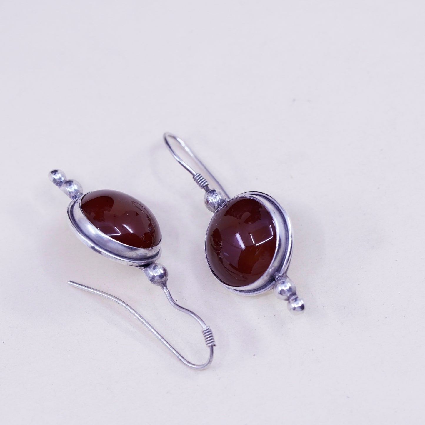 Vintage sterling 925 silver handmade earrings with circle carnelian