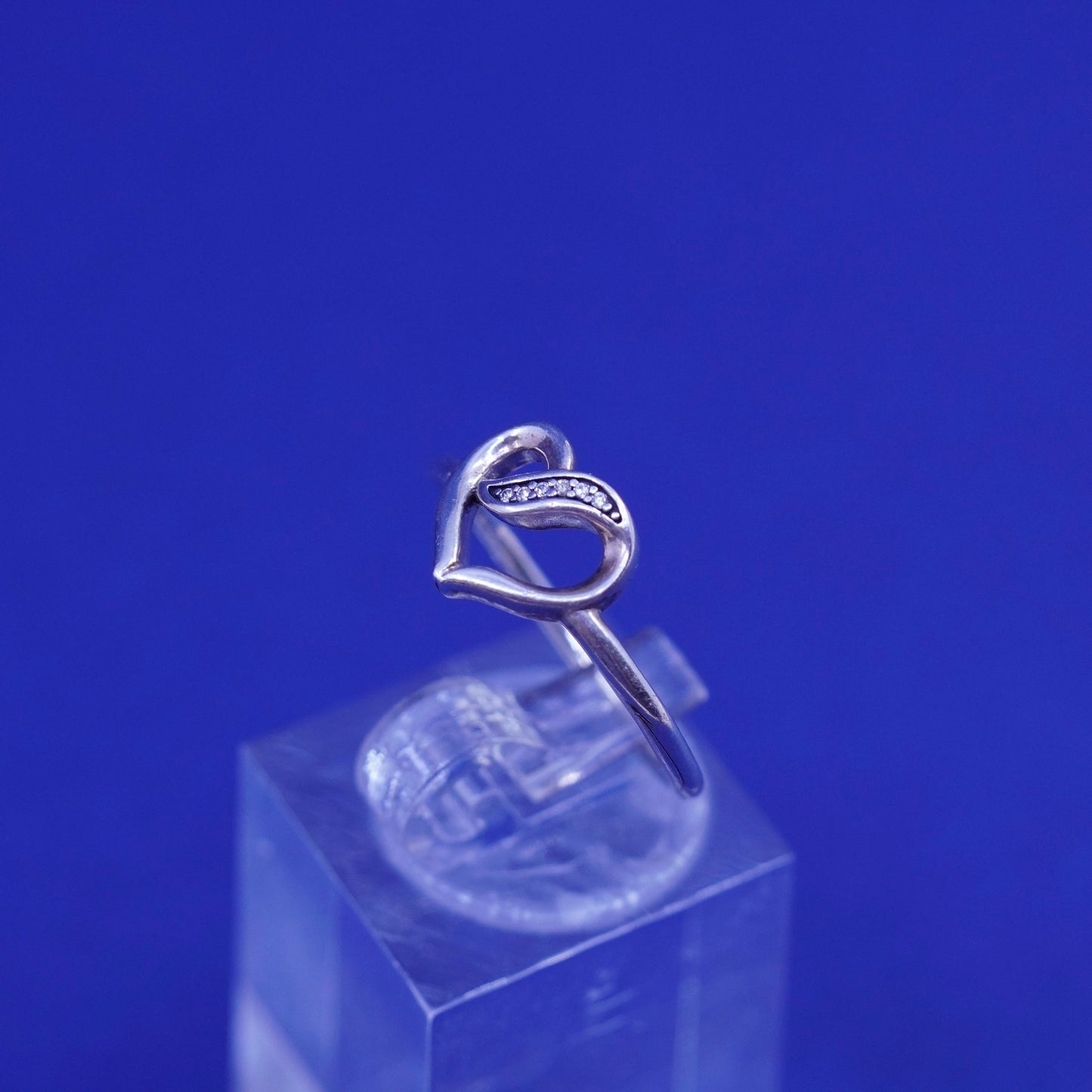 Size 7, vintage ALE Sterling 925 silver handmade heart ring with cz