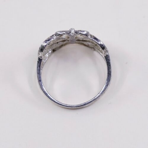 Size 6.75, Vtg Sterling Silver Handmade Ring, 925 Band W/ Filigree Butterfly