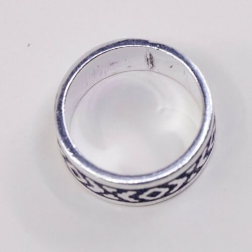 Sz 7, Vtg Mexico Sterling Silver Handmade Ring, 925 Silver XOXO Band W turquoise