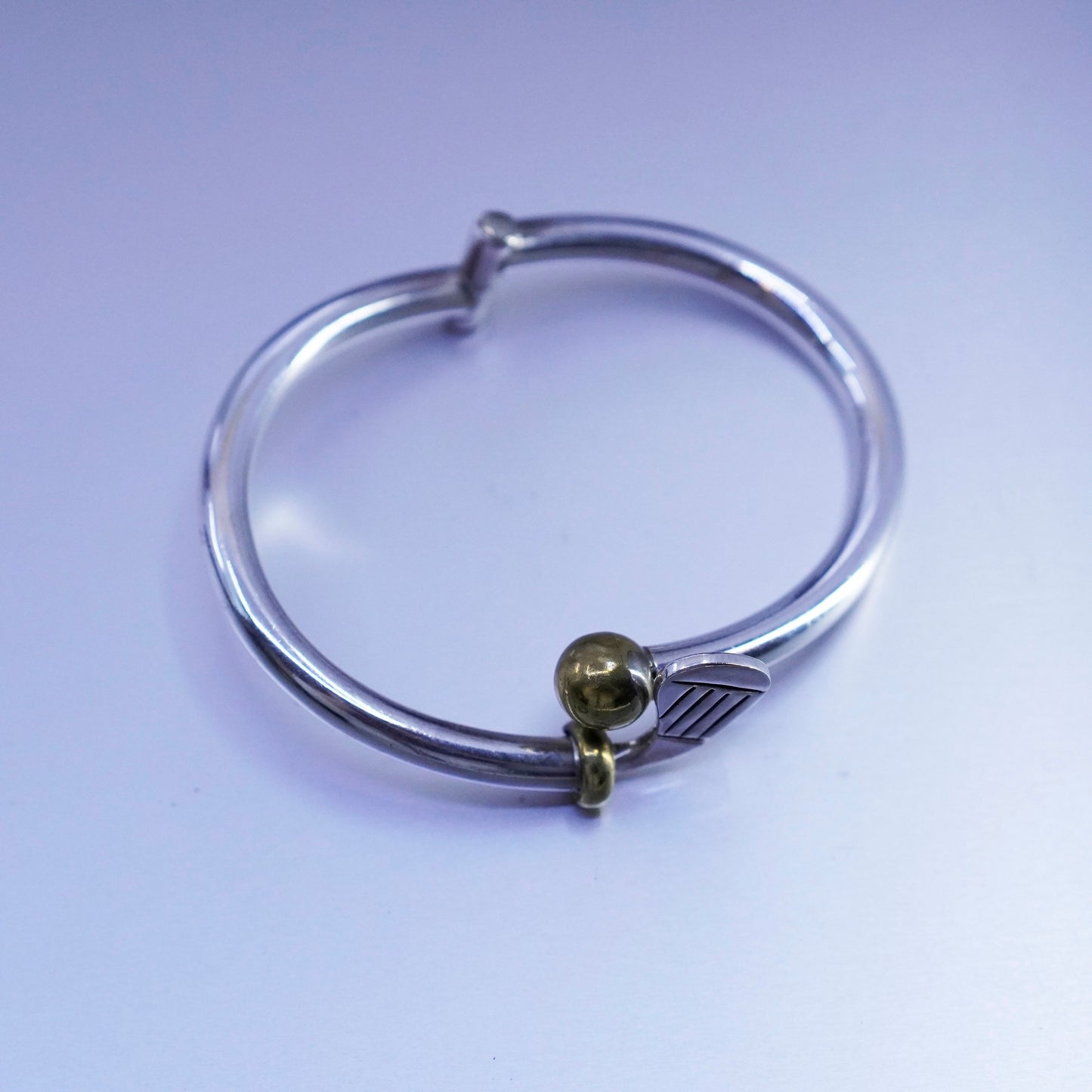 6.5”, Mexico two tone Sterling 925 silver handmade golf bracelet, hinged bangle