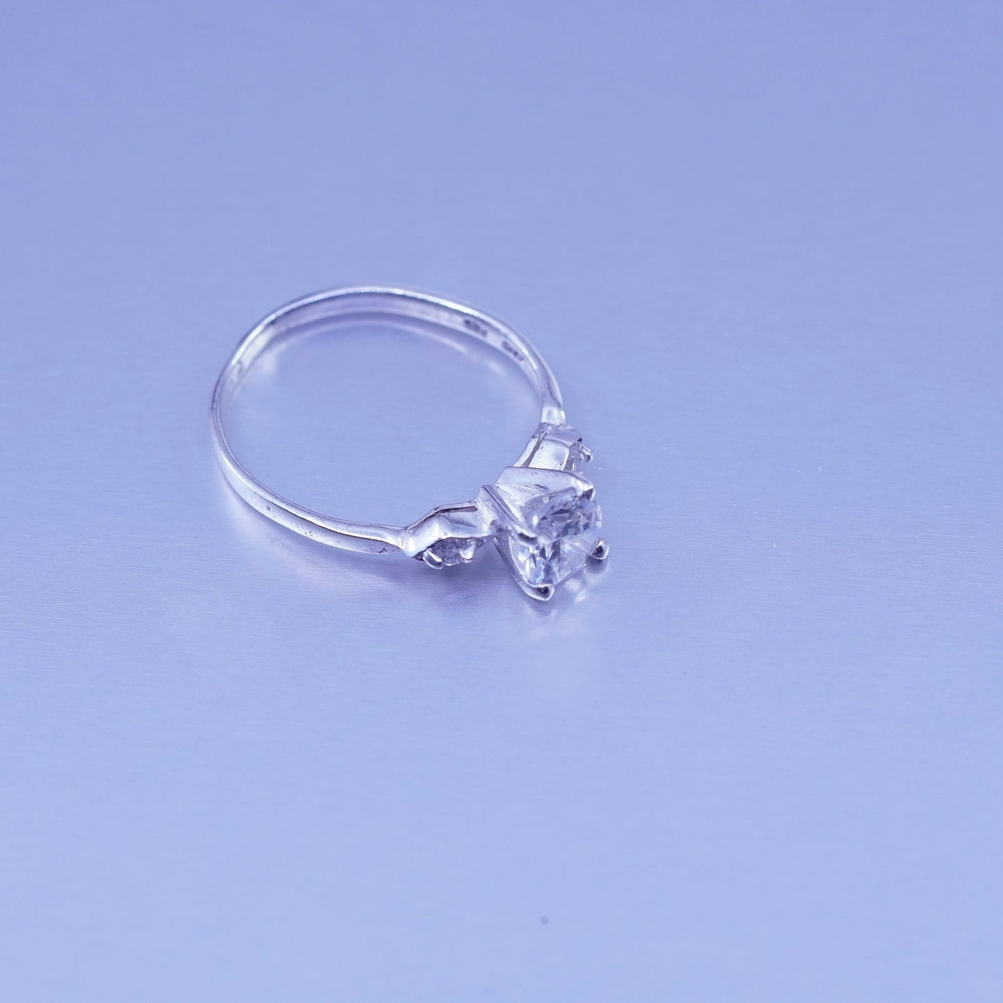 Size 7.5, vintage Sterling 925 silver handmade engagement ring with Cz