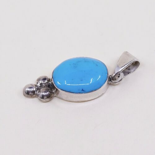 Vtg Mexico Sterling Silver Handmade Pendant W/ Turquoise & Beads, Stamped 925