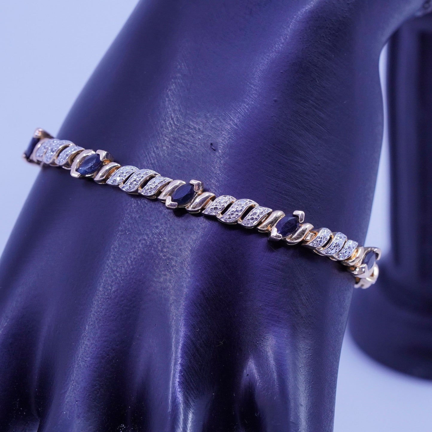 7.25”, vermeil gold Sterling 925 silver tennis San Marco bracelet sapphire