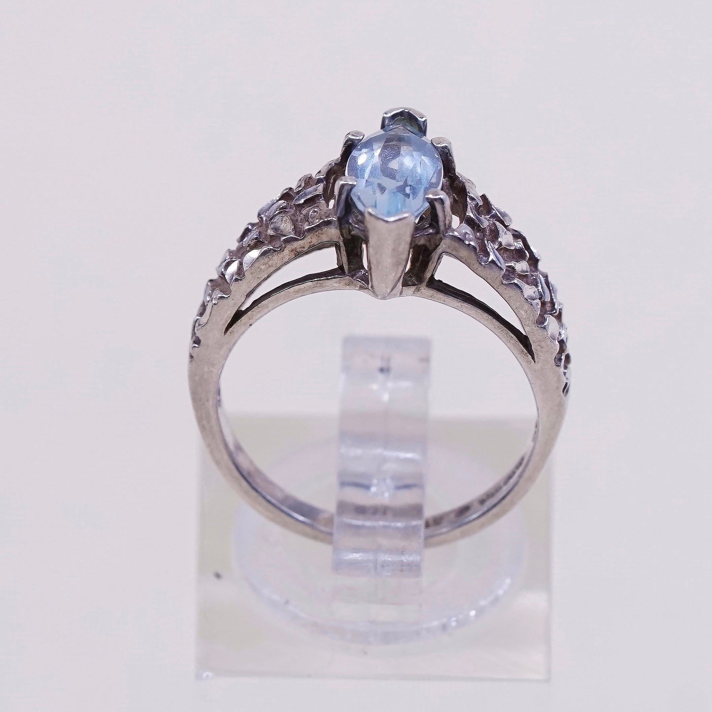 sz 6, VTG Karana Sterling silver statement engagement ring w/ blue topaz