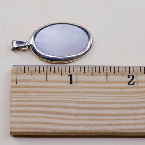 Vtg Sterling Silver Handmade Pendant W/ Oval Mop Inlay, Stamped 925
