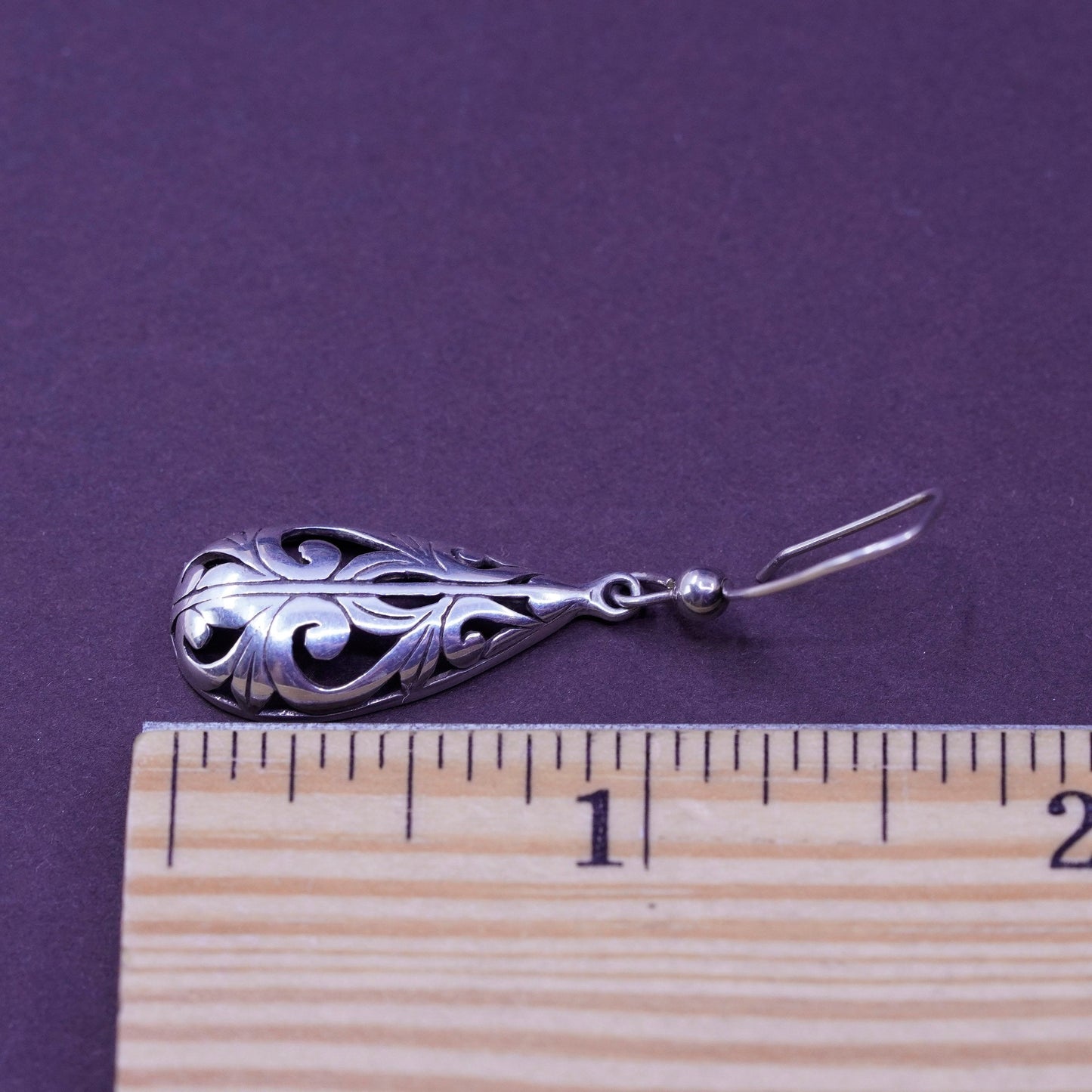 Vintage Sterling silver handmade earrings, 925 Bali teardrop drops