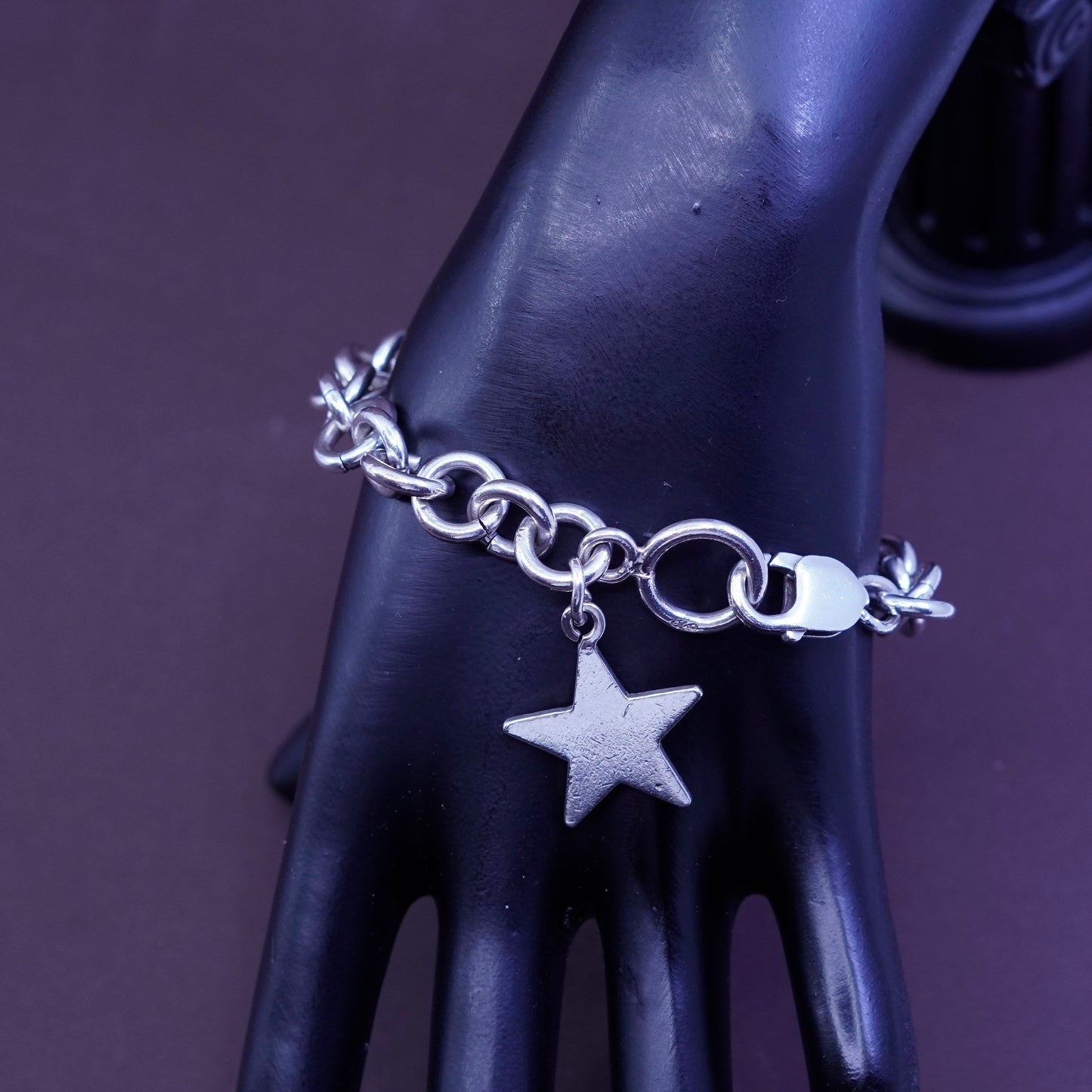 7”, Sterling silver handmade bracelet, 925 bold circle chain with star charm