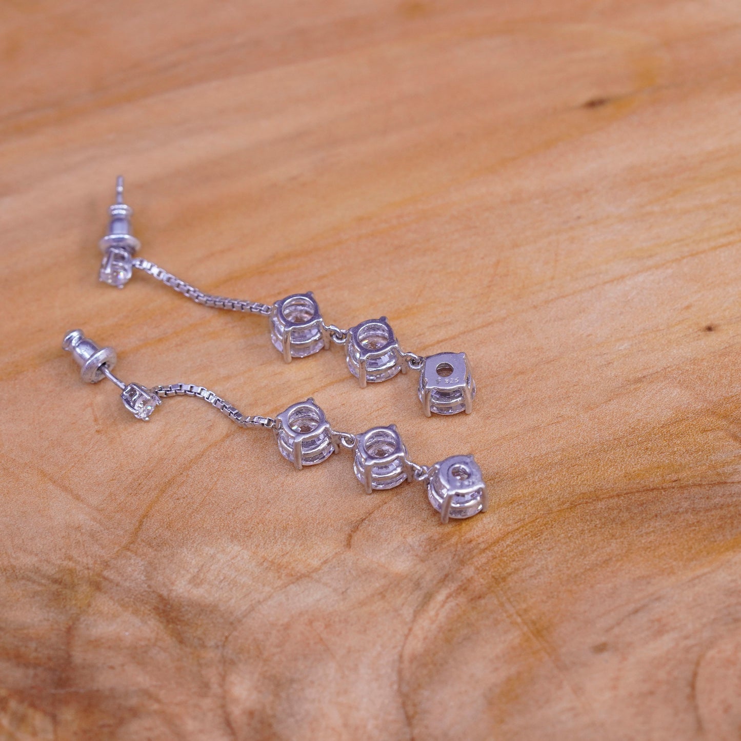 Vintage Sterling 925 silver handmade earrings with round cut CZ