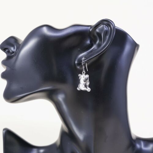 vtg Handmade Hammered Sterling 925 Silver Puffy Teddy Bear Earrings Dangles