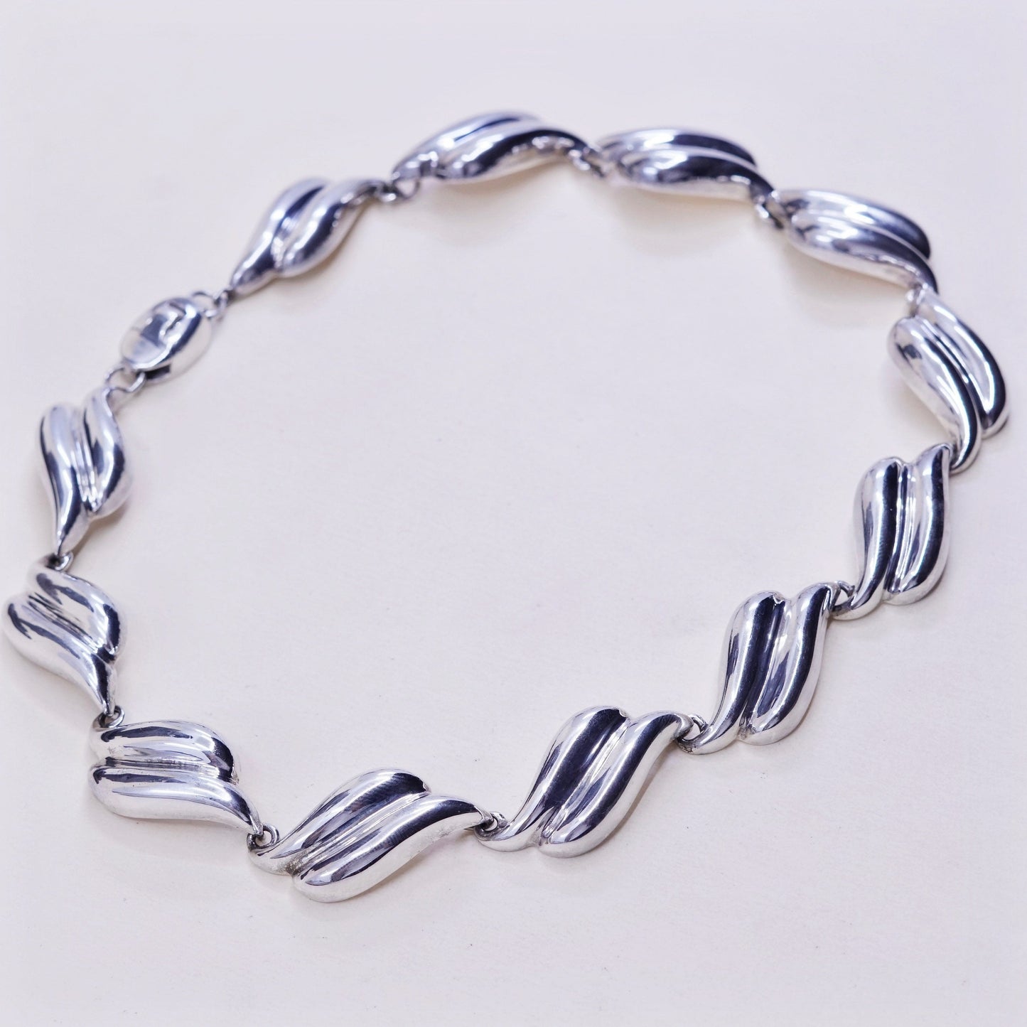 16”,, Vintage sterling 925 silver wavy tennis necklace, 925 chain