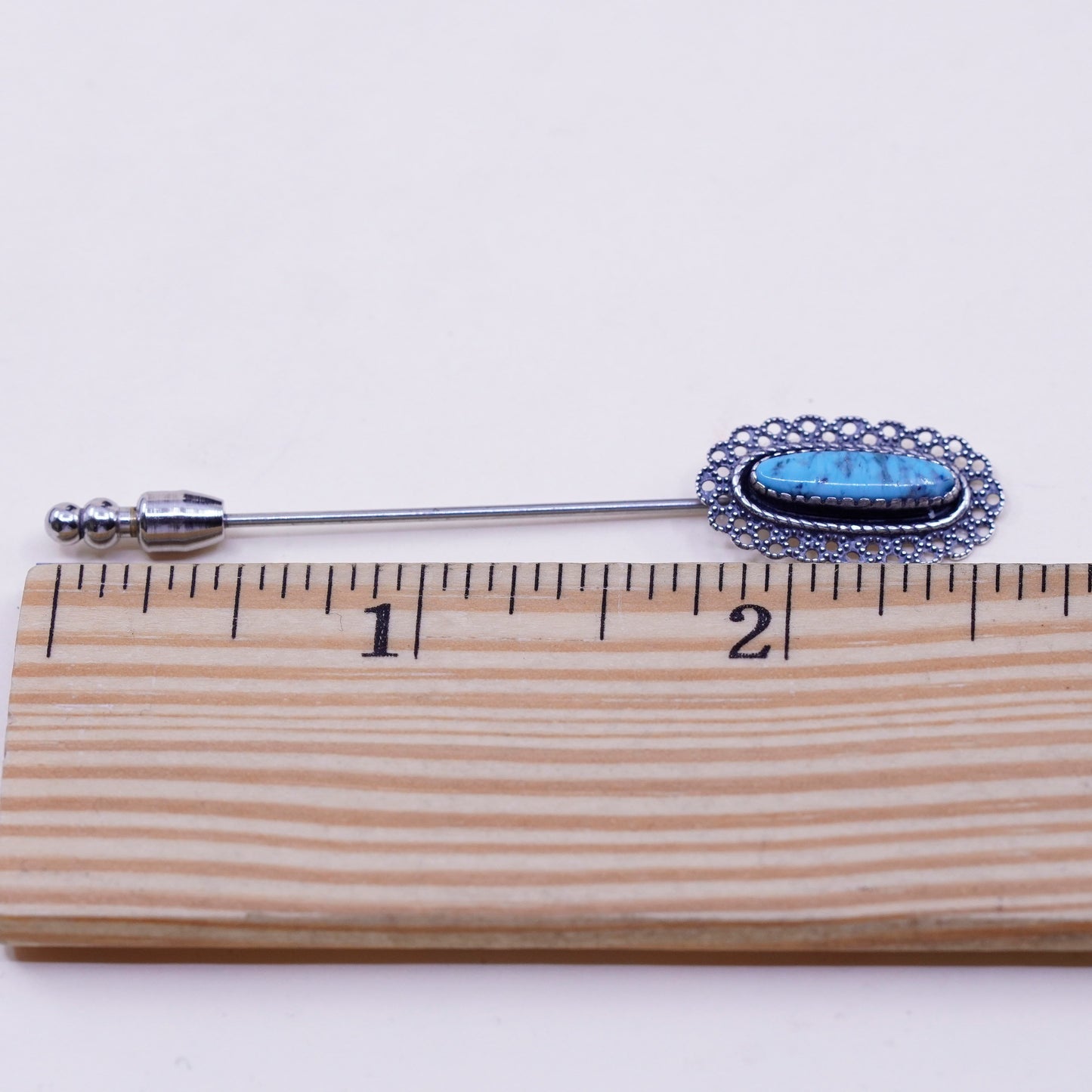 Vintage Sterling 925 silver handmade brooch, pin with blue turquoise