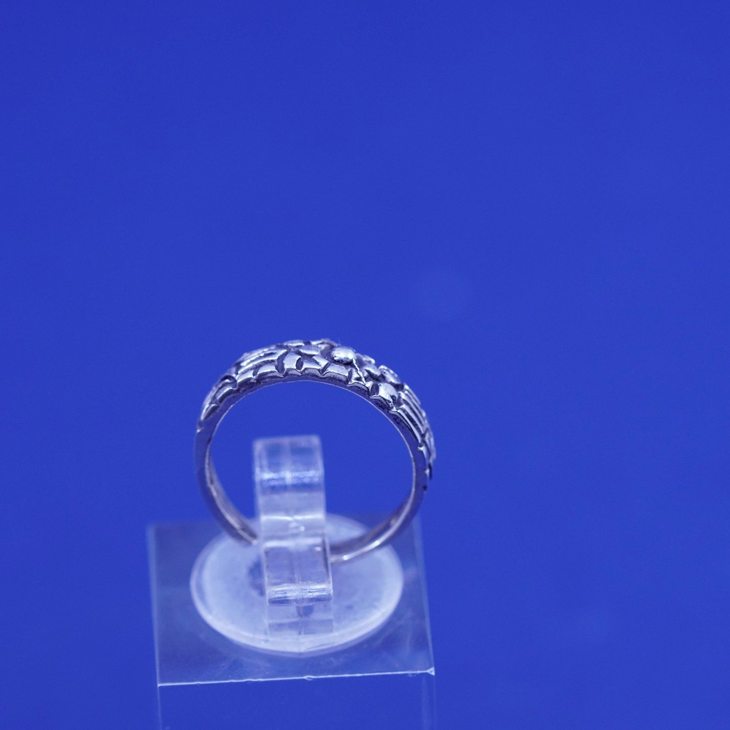 Size 4, vintage Sterling silver handmade ring, 925 flower band