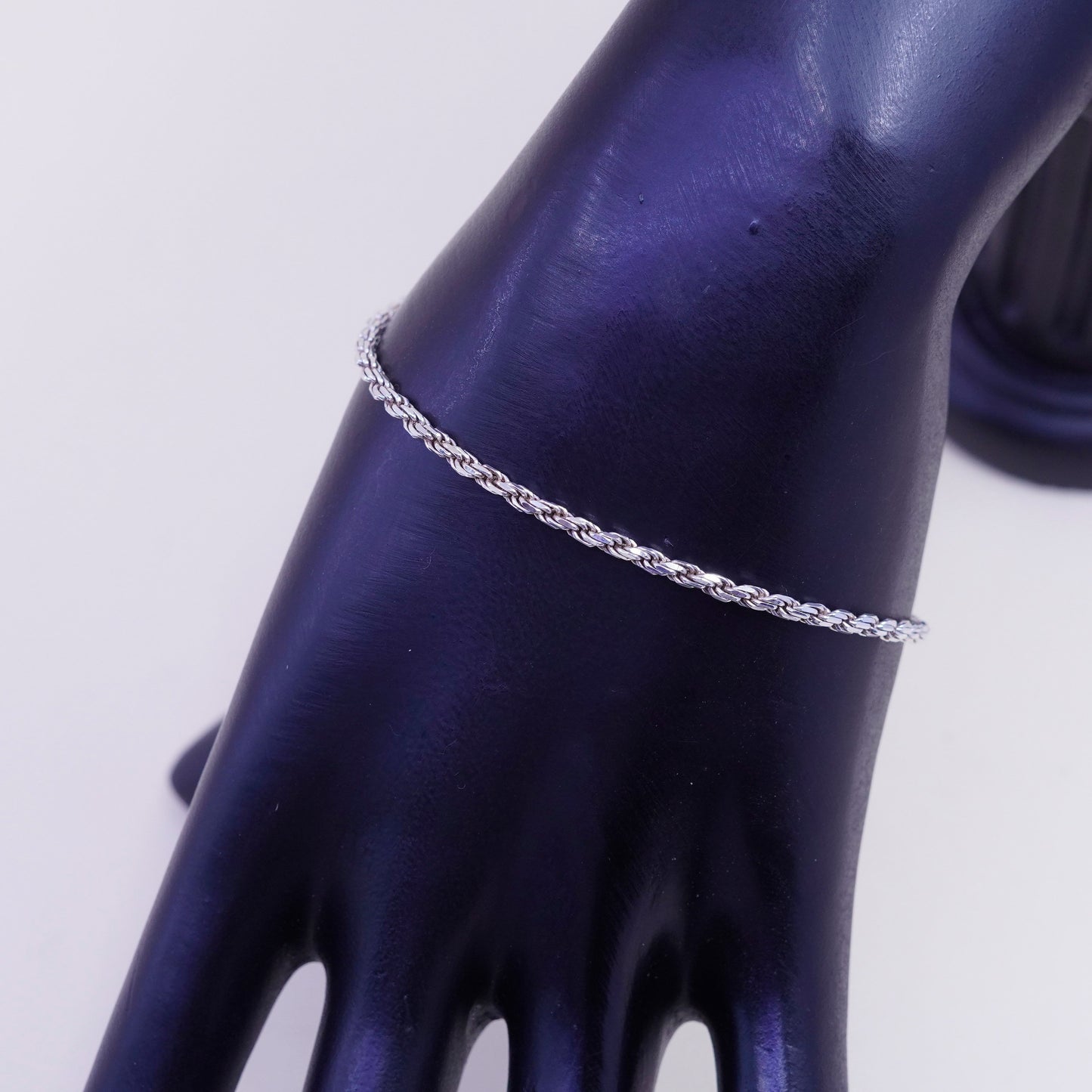6.75”, 3mm, vintage Sterling silver rope chain, Italy 925 men’s bracelet