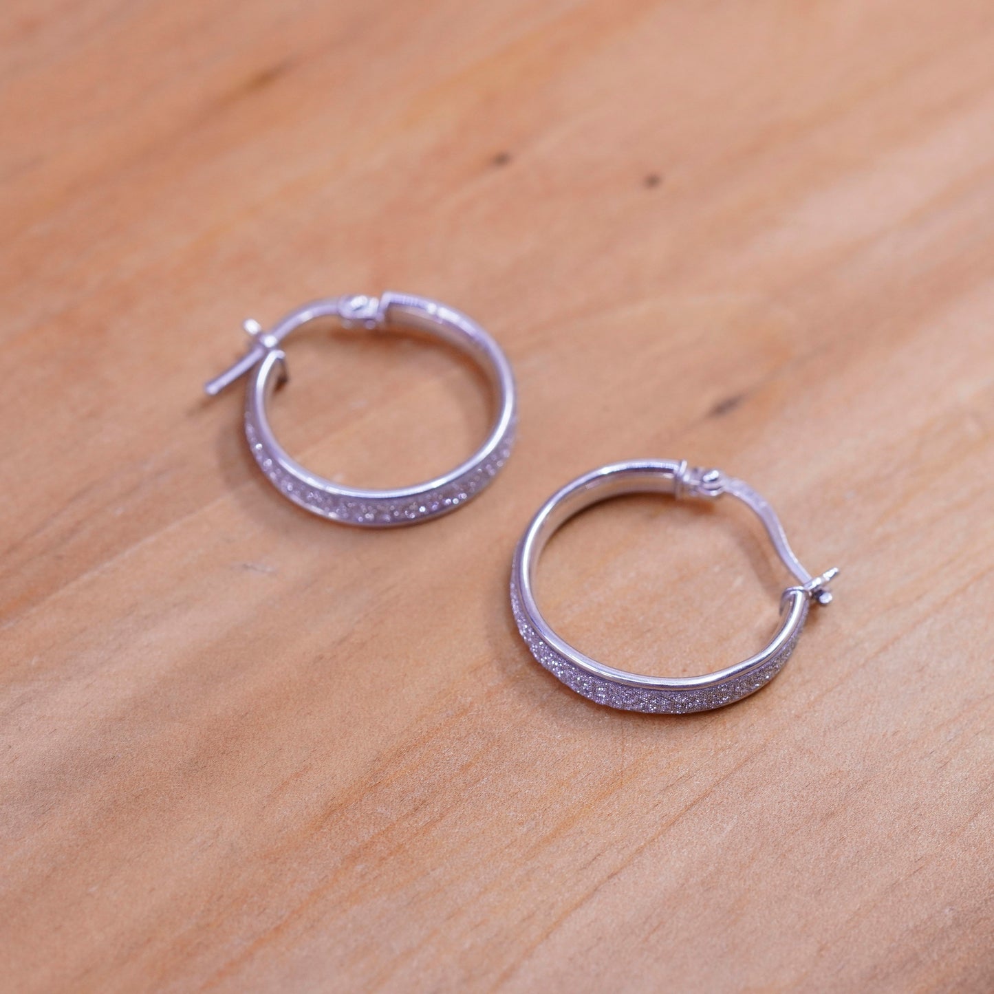 0.5”, vintage Sterling silver hoops, 925 earrings with glittering center