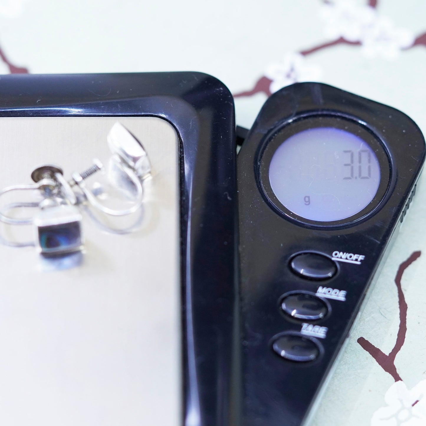 Vintage sterling 925 silver handmade screw back square earrings with abalone