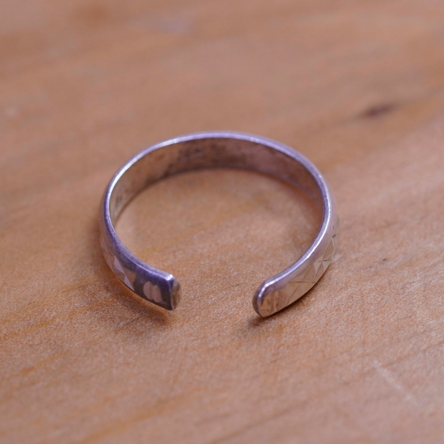 Size 4.5, vintage Sterling silver handmade ring, textured 925 band, open end