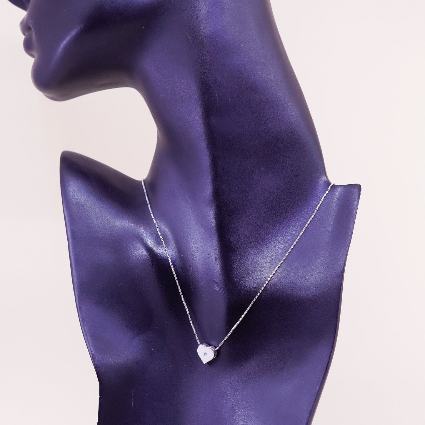 16”, sterling silver handmade necklace, 925 flatten circle chain heart Pendant