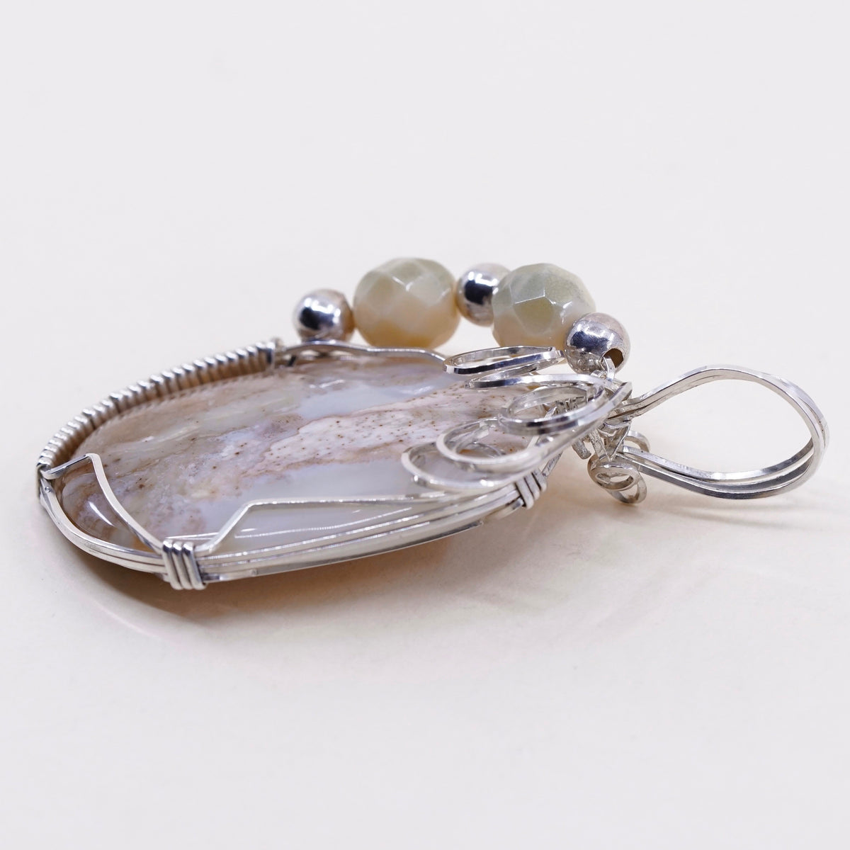 vtg southwestern sterling silver handmade pendant, 925 with crazy lace agate