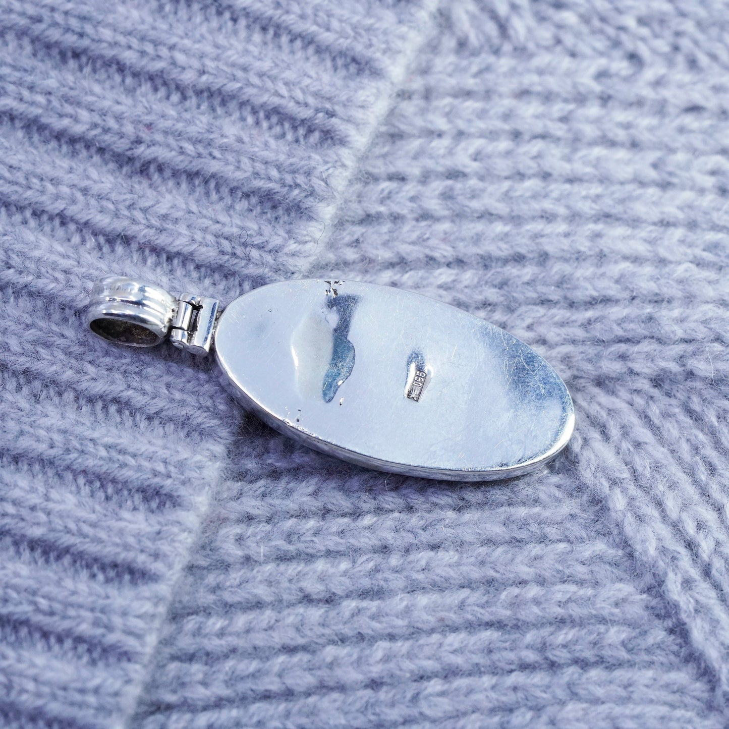 antique sterling 950 silver handmade pendant with landscape agate