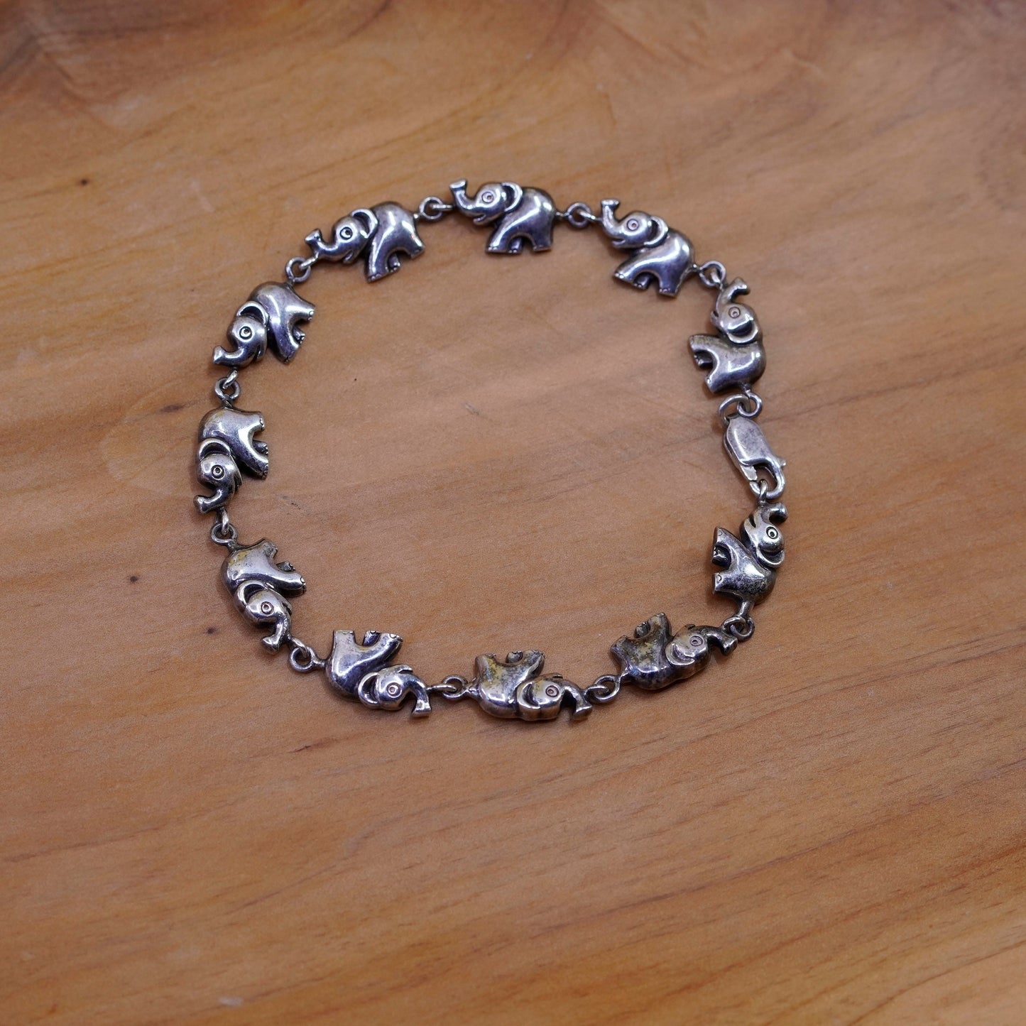 8”, vintage Sterling silver handmade bracelet, 925 elephant chain