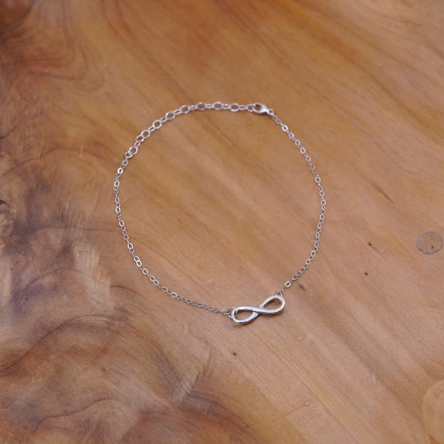 9.5”, sterling silver anklet, 925 circle bracelet chain infinity loop charm