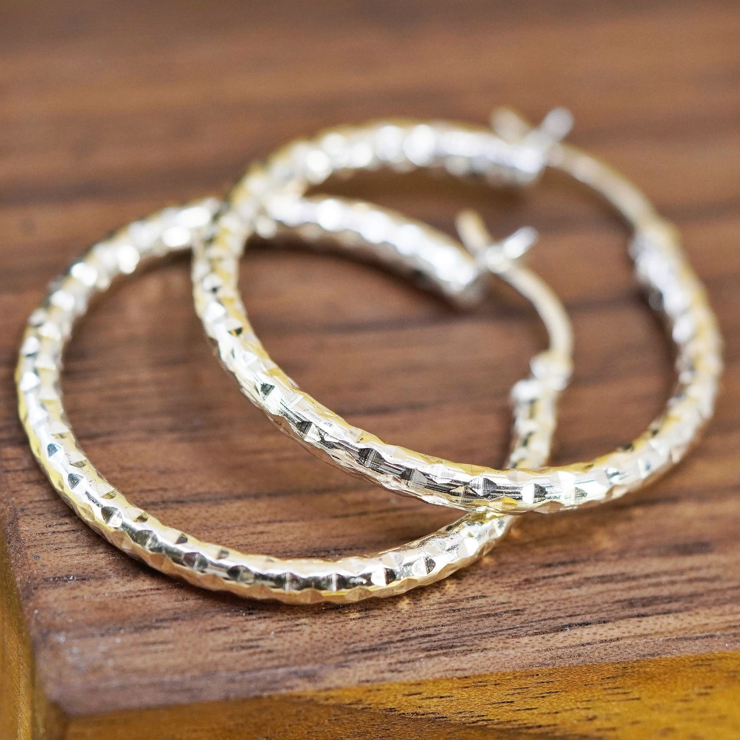 1.25”, vermeil gold over Sterling silver hoops, textured 925 huggie earrings