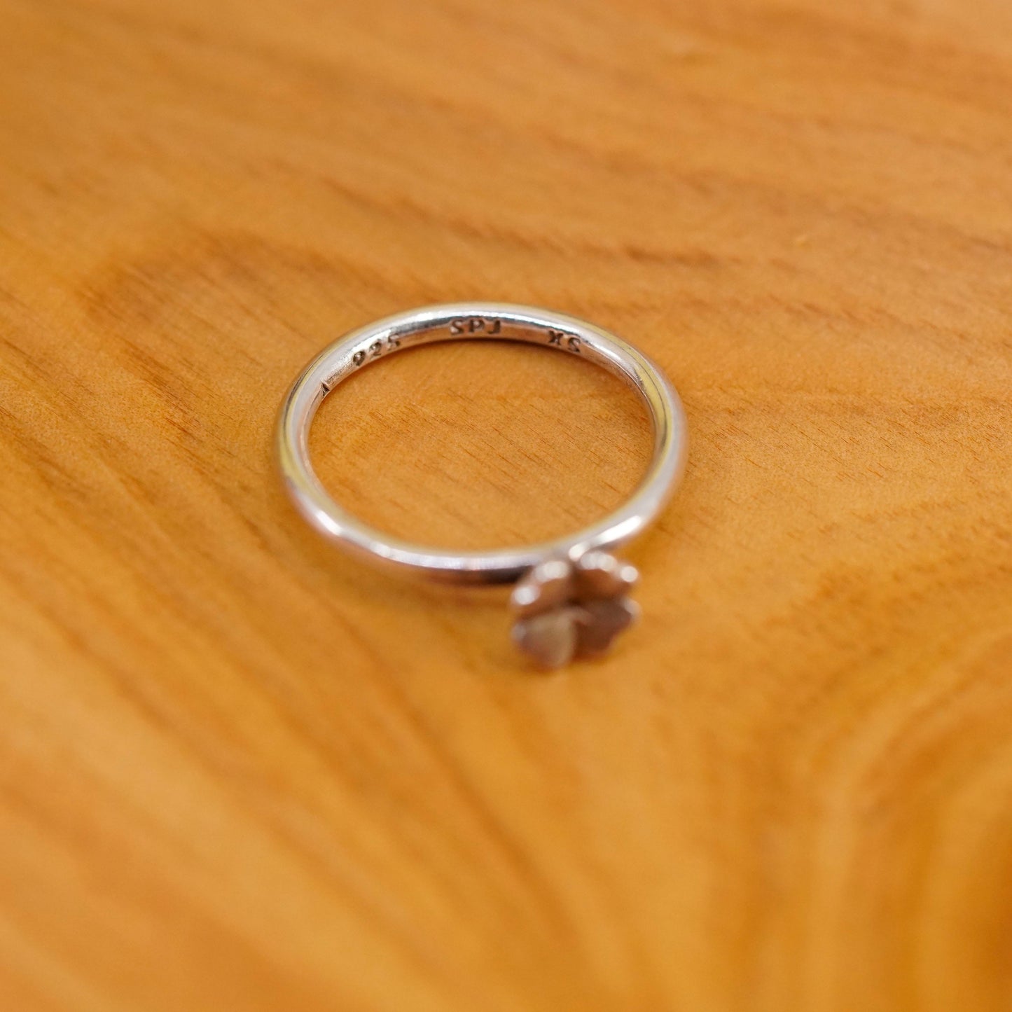 Size 5.75, vintage SPJ Sterling 925 silver lucky clover flower ring