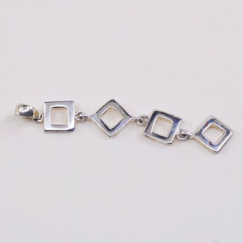 Vintage Thailand Sterling Silver Square Circle Pendant, Solid 925 Silver Charm