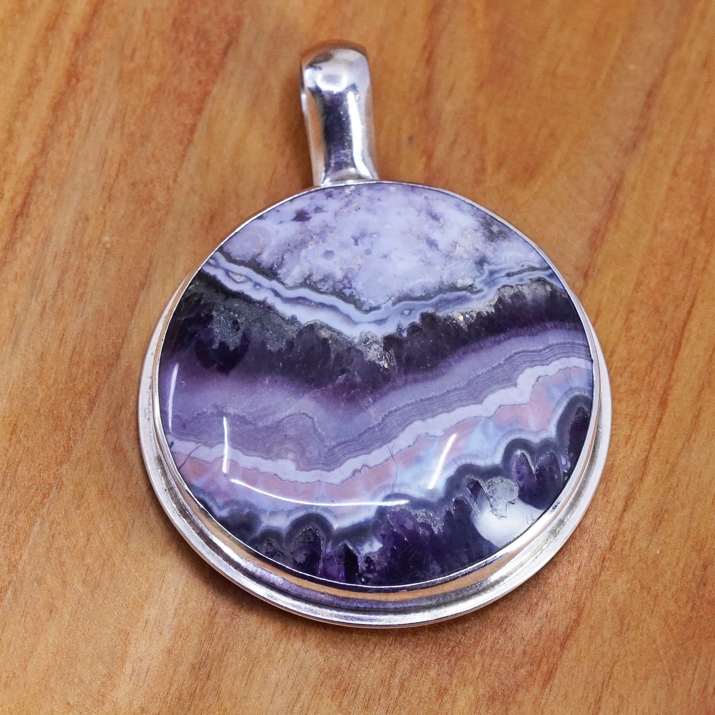earthstone originals Sterling 925 silver handmade pendant landscape lace agate