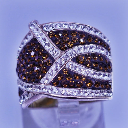 Size 7.25, vintage Sterling 925 silver band ring with orange cluster Cz