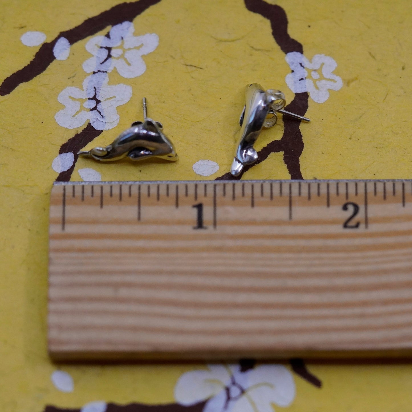 Vintage Sterling silver handmade earrings, 925 dolphin studs