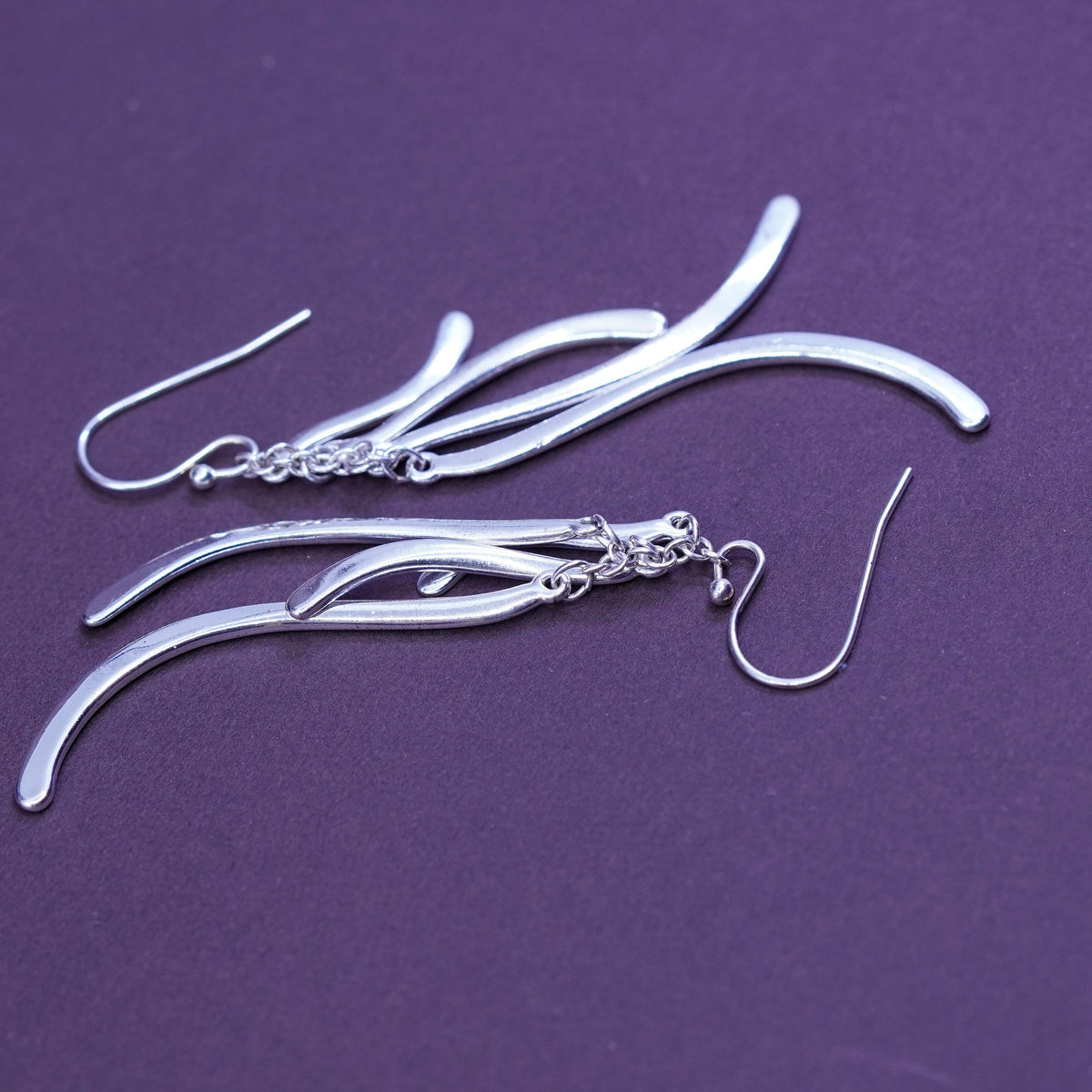 Vintage sterling silver handmade earrings, 925 fringe wavy