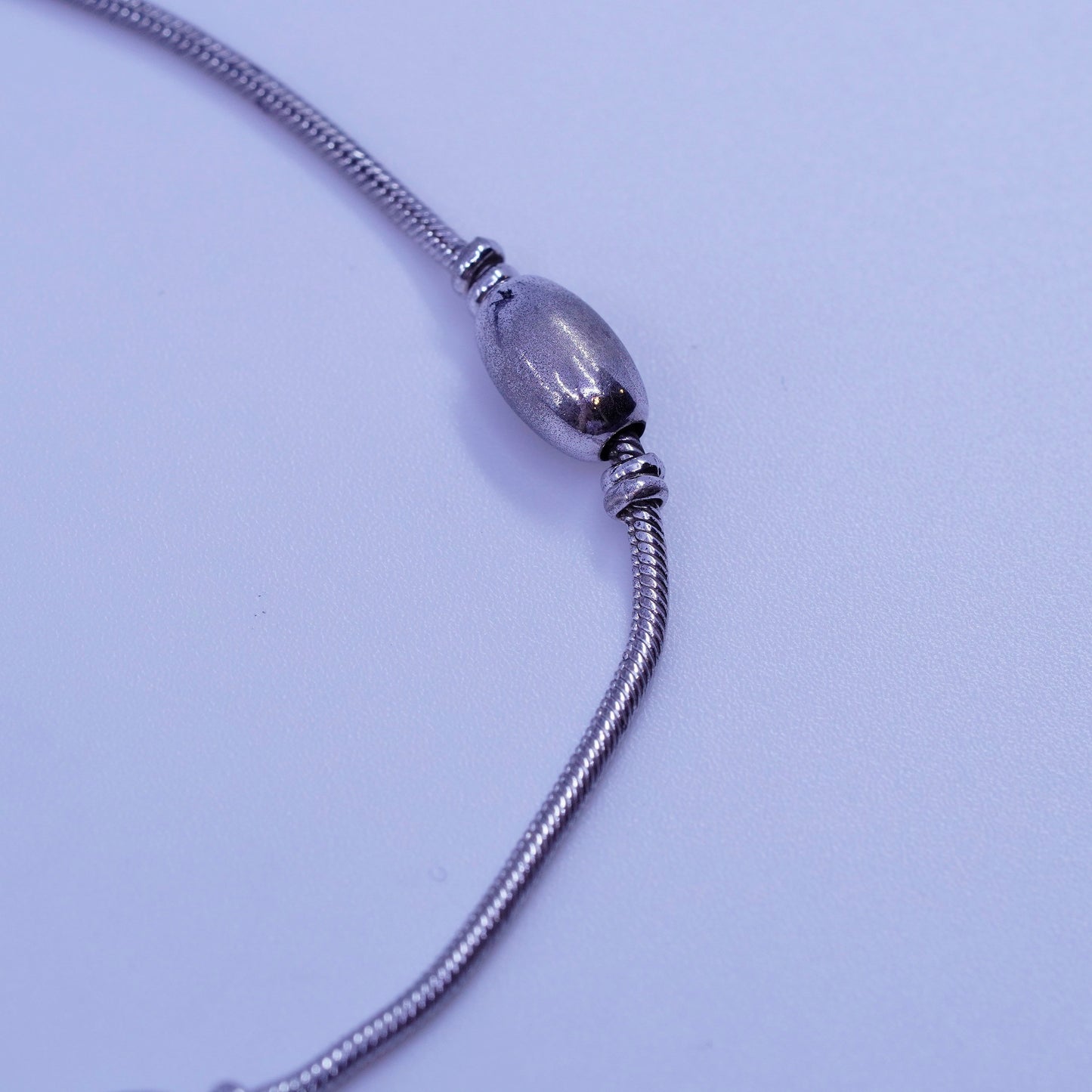 7.25”, 1mm, Sterling 925 silver handmade bracelet, snake chain with beads