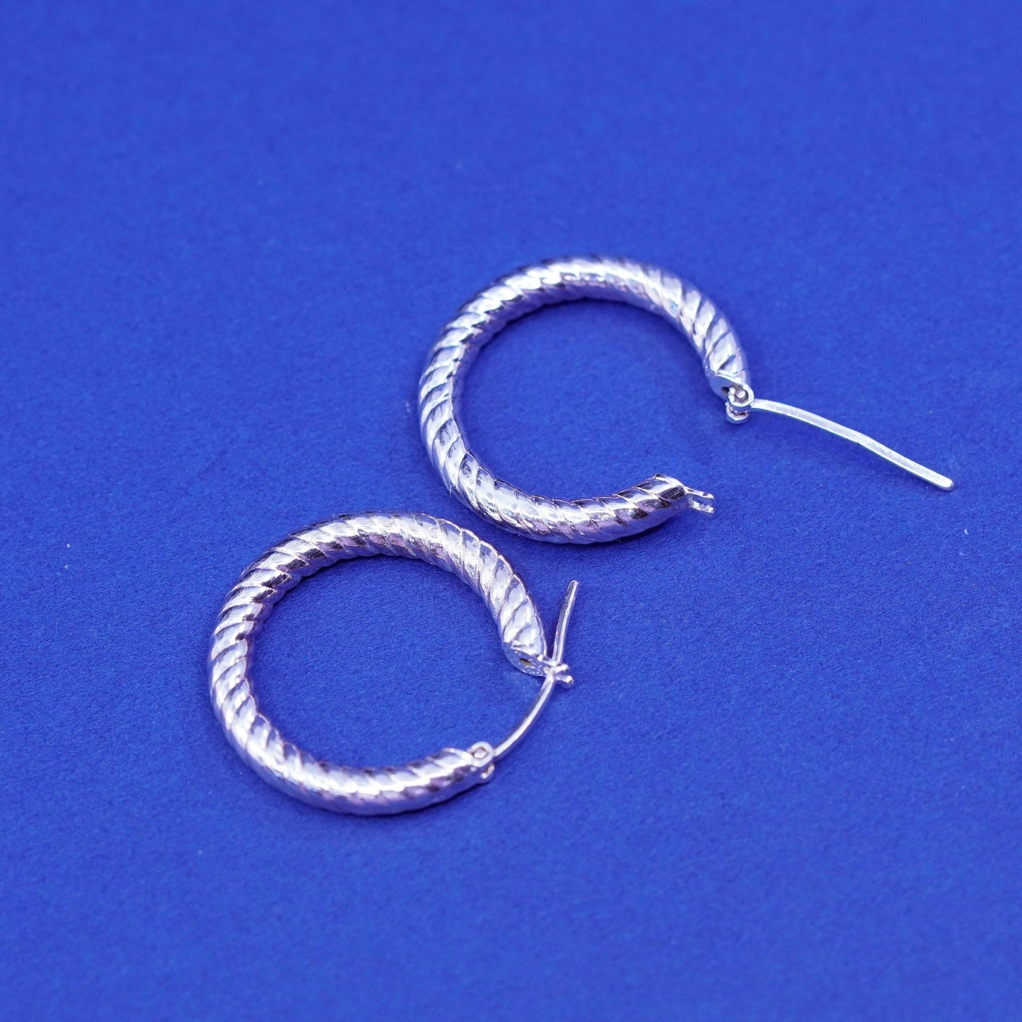 0.75”, vintage Sterling silver handmade earrings, textured 925 hoops, huggie