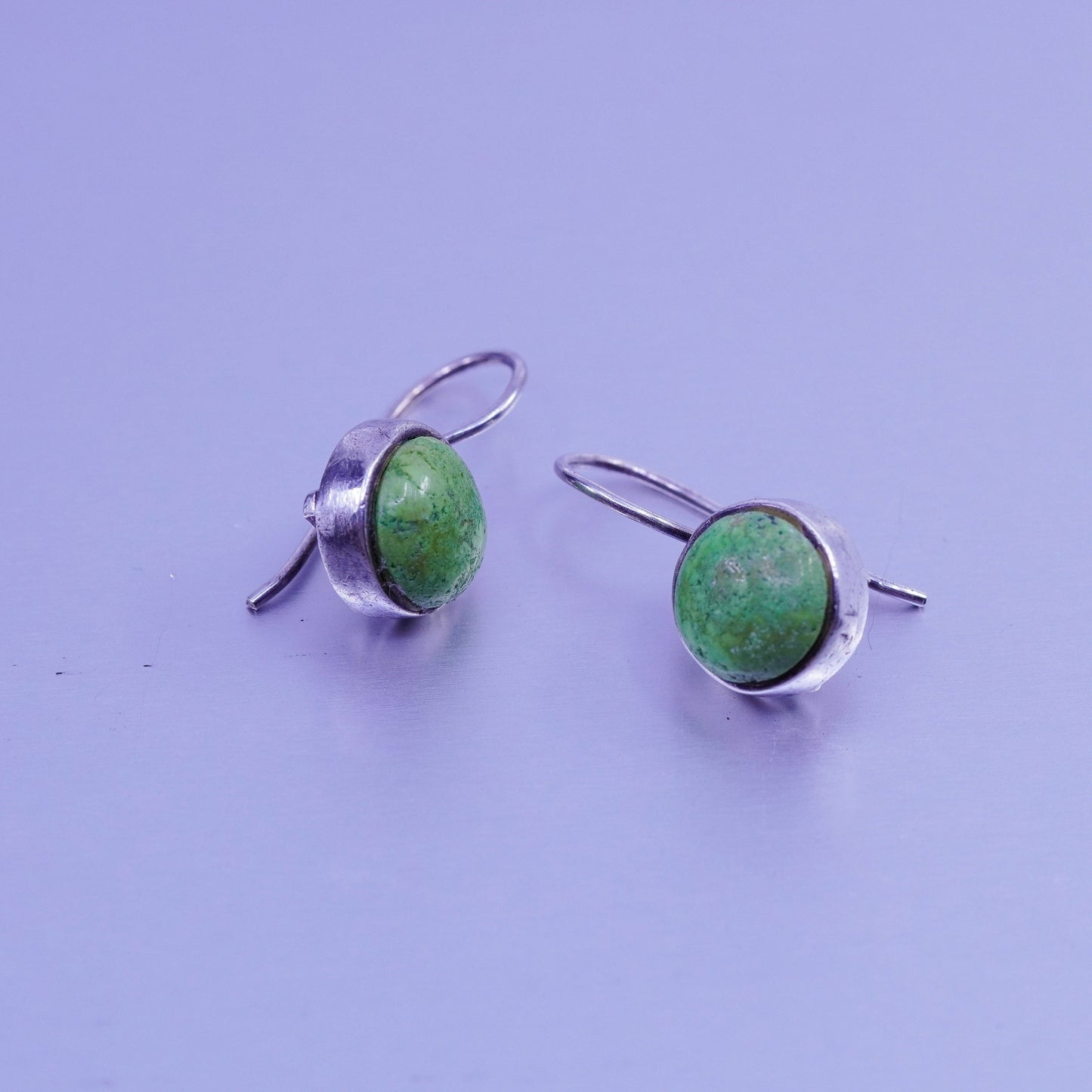 Vintage Sterling 925 silver handmade earrings with round turquoise