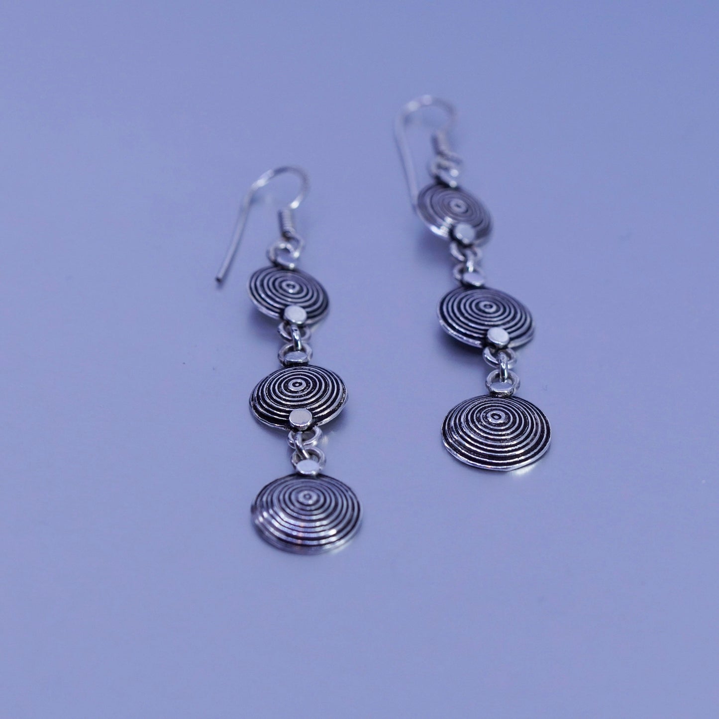 Vintage Sterling 925 silver handmade swirly circle earrings